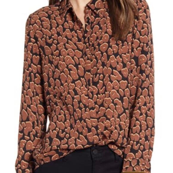Scotch & Soda Leopard Print Button Down Shirt Brown Size S - Picture 1 of 7